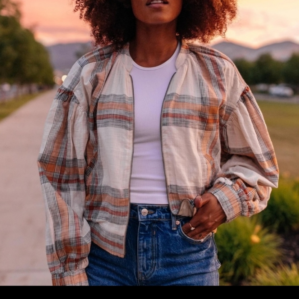 Free People Mattie Plaid Bomber Jacket
